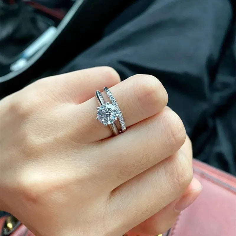 Silver plated Chinese style couple rings with adjustable opening, dragon and phoenix decorations, and heart-shaped 1 karat stone