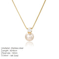 Stainless steel pearl zircon necklace with box chain in gold or steel colour options