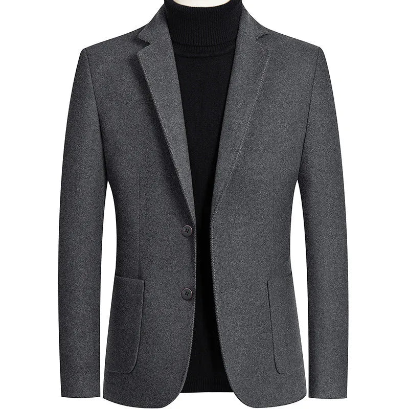 Men's slim fit grey wool suit jacket for autumn and winter wear