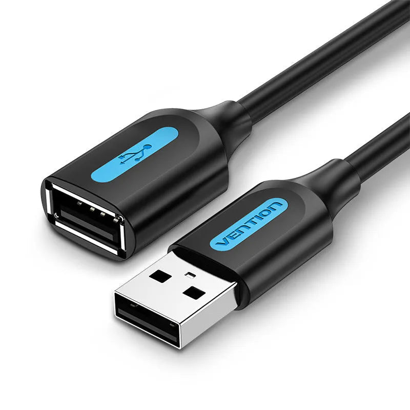Black USB A Male to AM extension cable with straight connector on a white background.