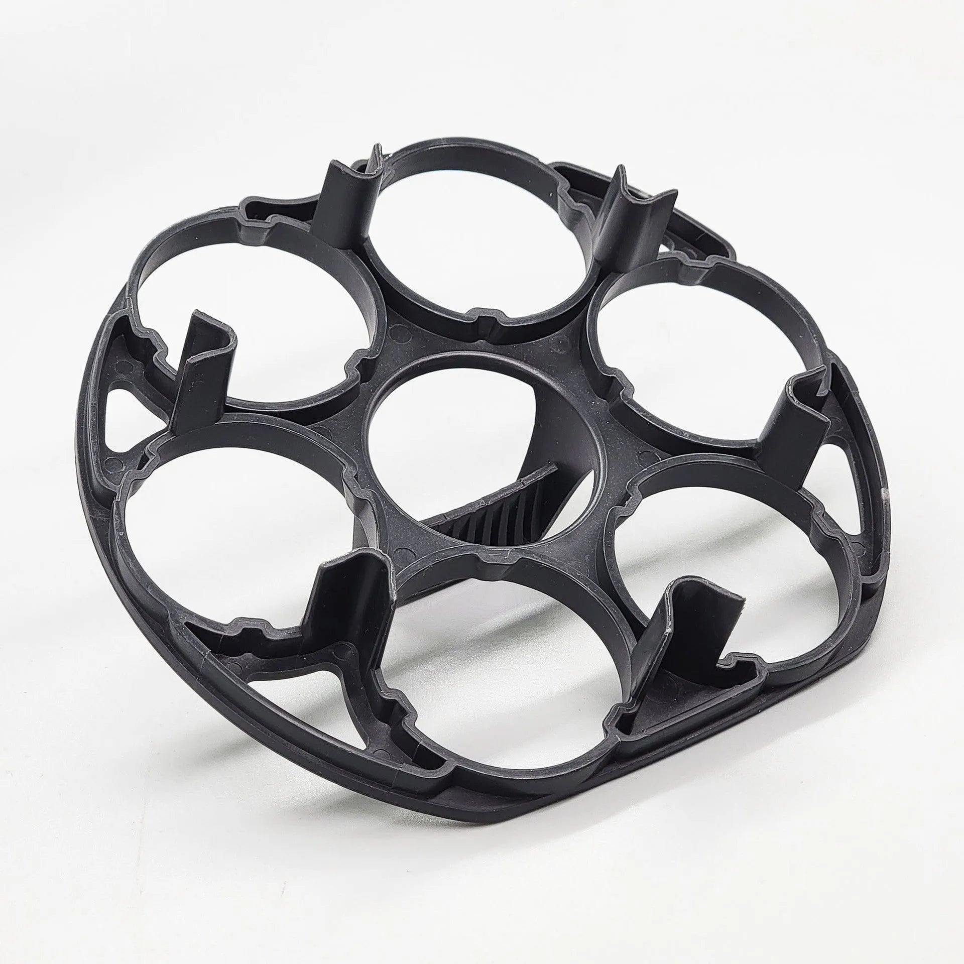 Black plastic egg holder basket with retainer system measuring 13.8cm