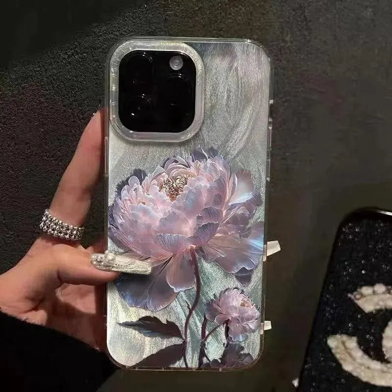 Blue Lotus Light Luxury Fairy design hard plastic case for iPhone on a white background.