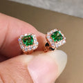Square zircon earrings with bright grandmother green colour and electroplated copper construction
