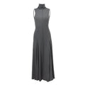 Grey slim-fit half turtleneck backless dress for women with high waist