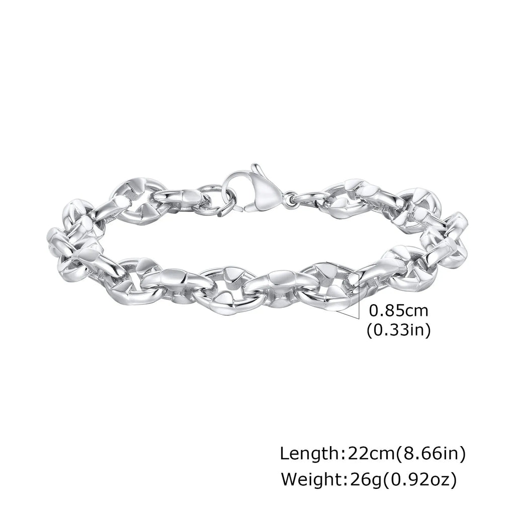 Stainless steel handmade thick chain geometric bracelet in steel colour