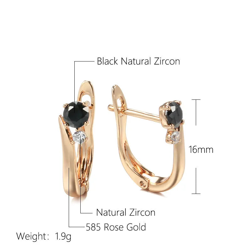Gold geometric drop shape earrings with black agate stones, retro cold wind style.