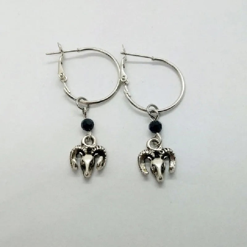 Silver coloured alloy round ring earrings for women on a white background.