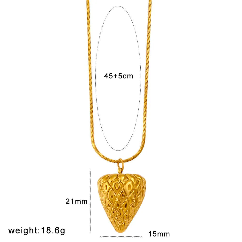 Stainless steel fruit necklace with colourful charm pendant showing six different fruit designs