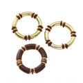 Women's multi-layer wooden necklace and bracelet set with alloy round pendant