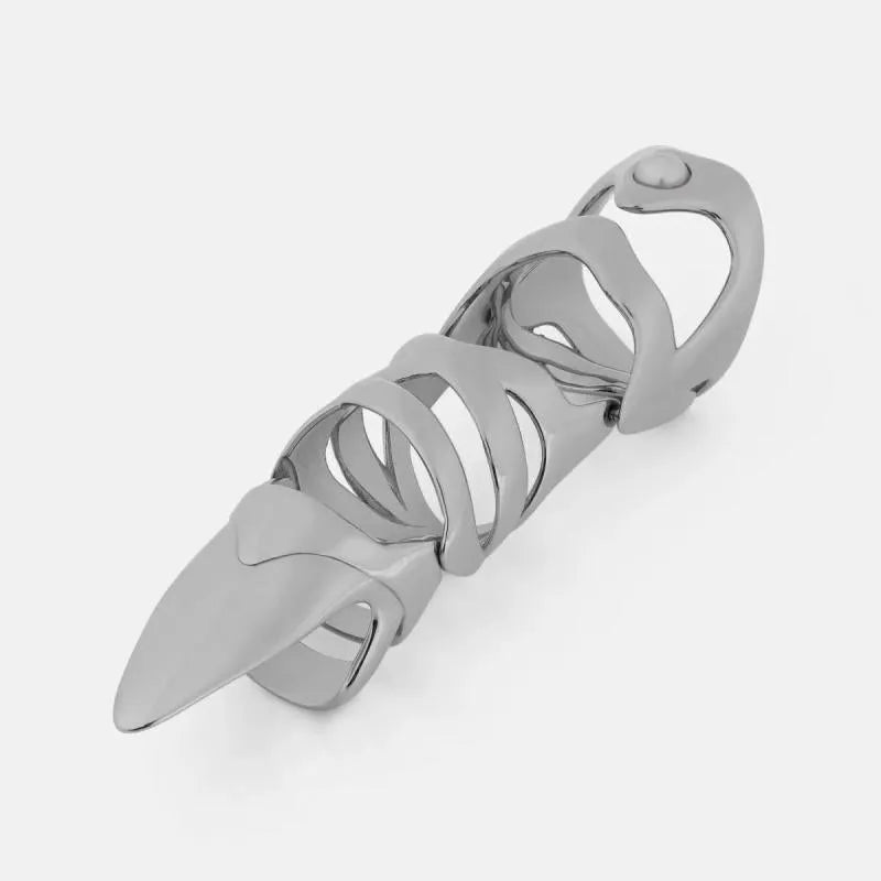 Silver alloy punk armour finger stall fashion ring on a finger