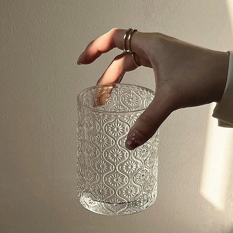 Begonia solid colour glass water cup shown in short 250ml and tall 360ml versions.