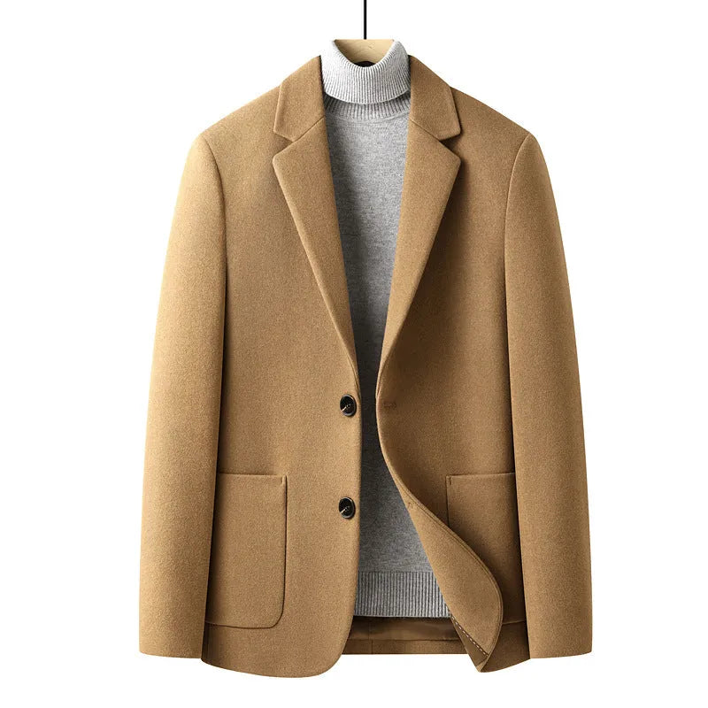 Men's slim fit grey wool suit jacket for autumn and winter wear