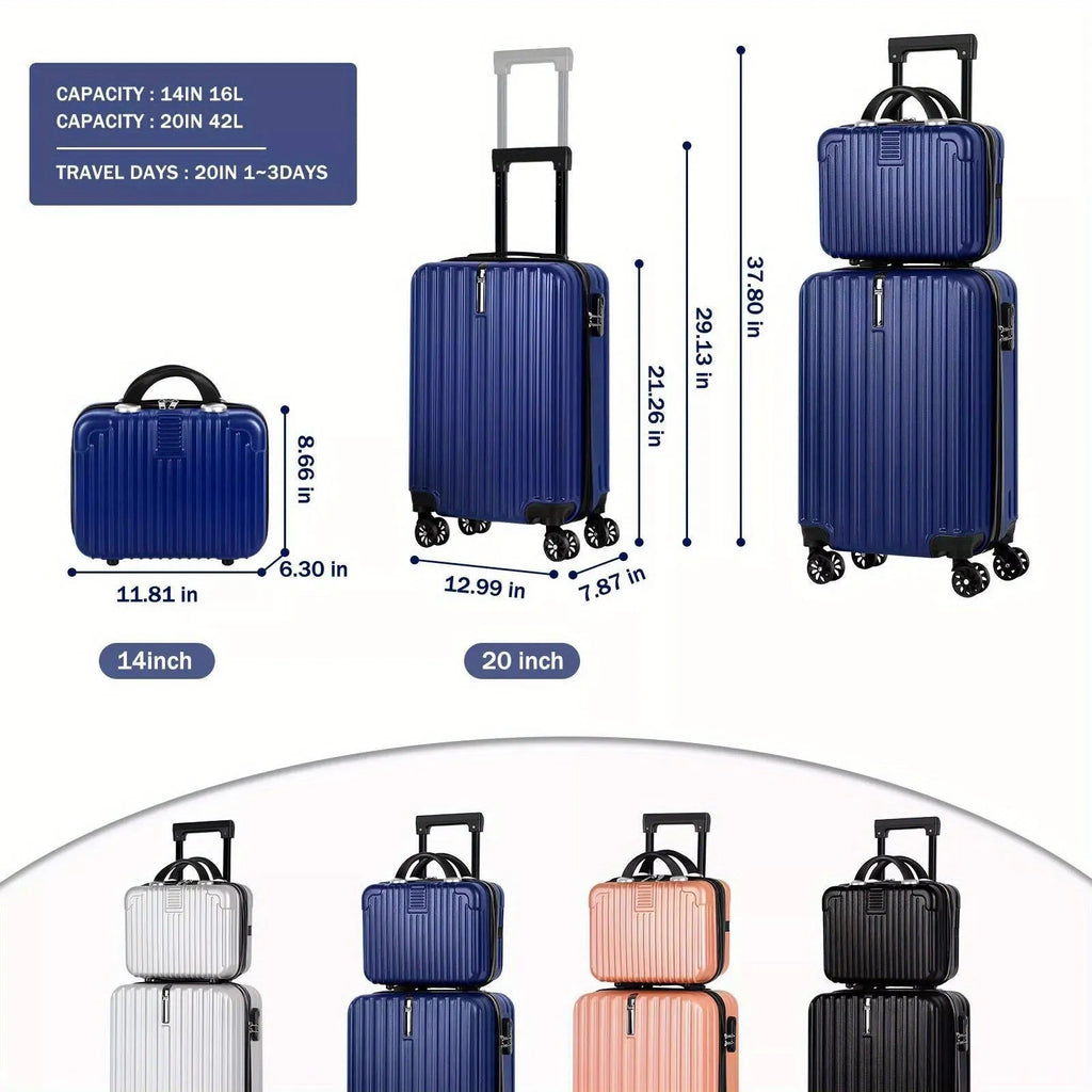 Aluminium alloy 14-inch and 20-inch two-piece luggage set with trunk and carry-on case