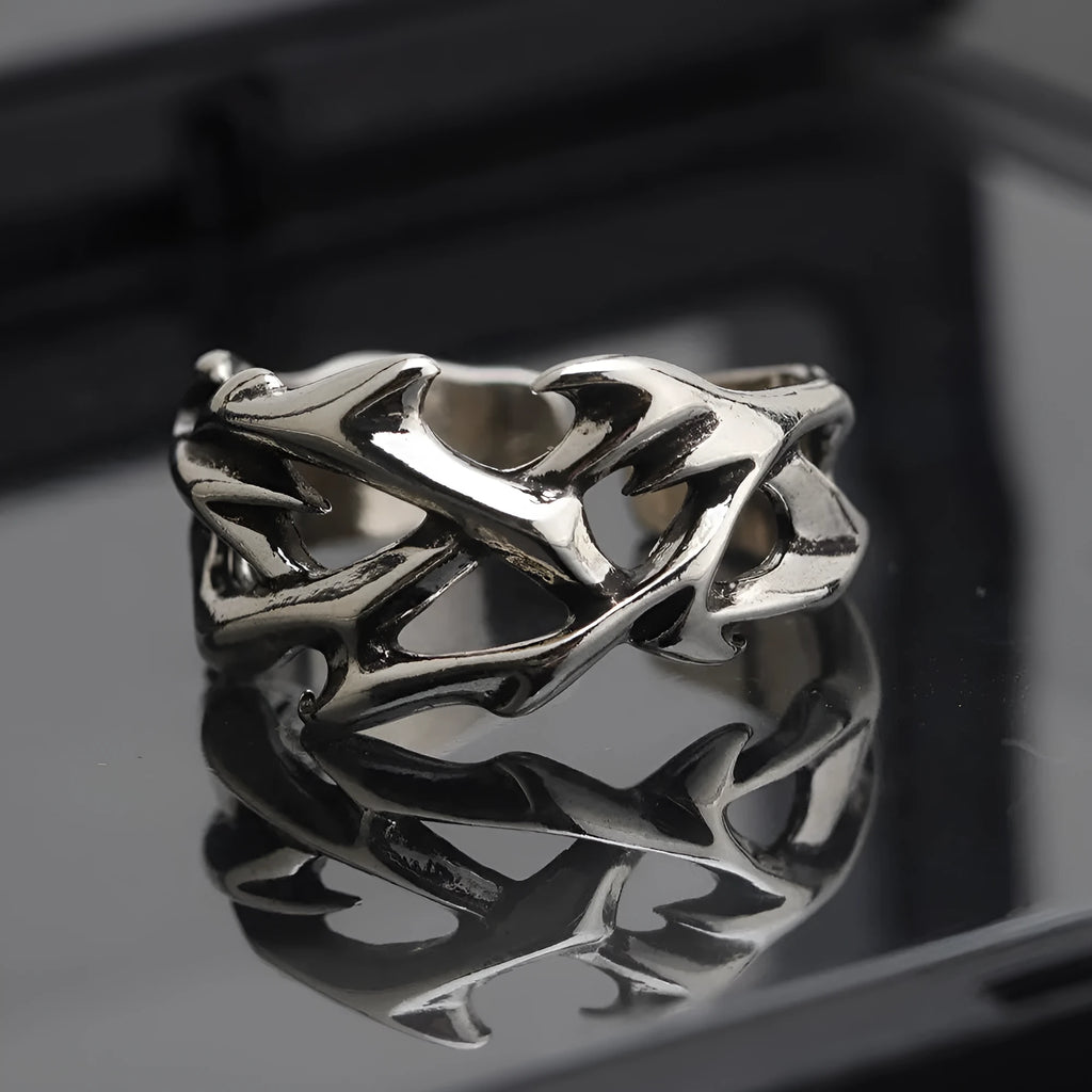 Thorn unisex adjustable copper ring with geometric flower design in J2150 thorns colour