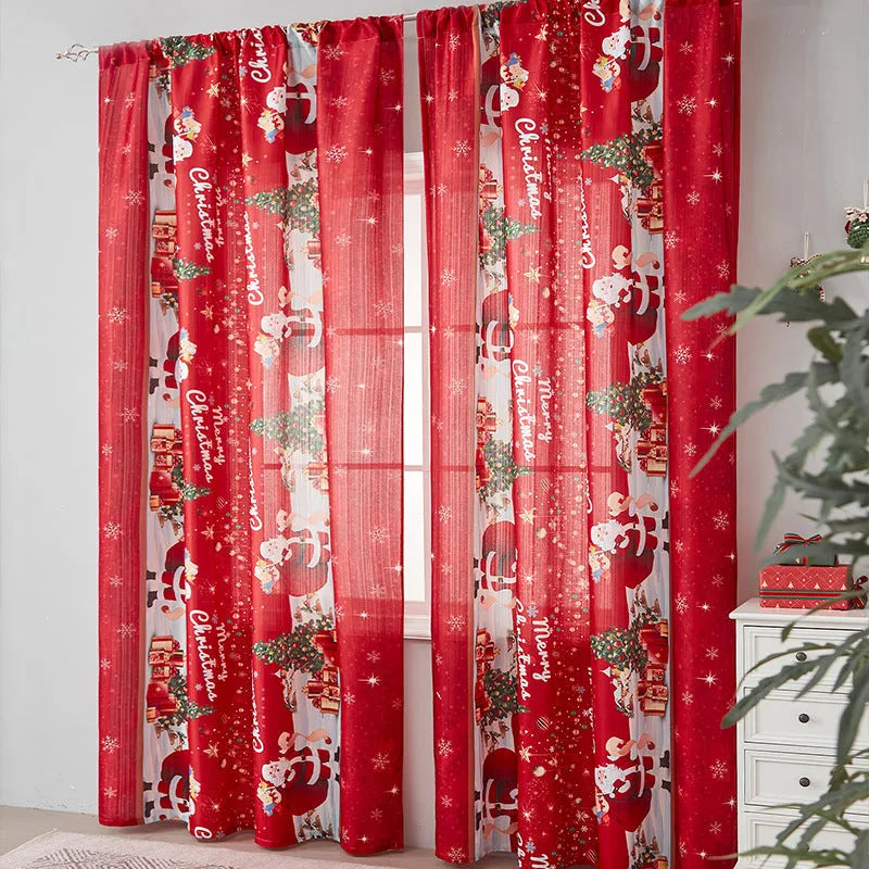 American-style printed Christmas-themed shading cloth curtain with semi-sunshade function