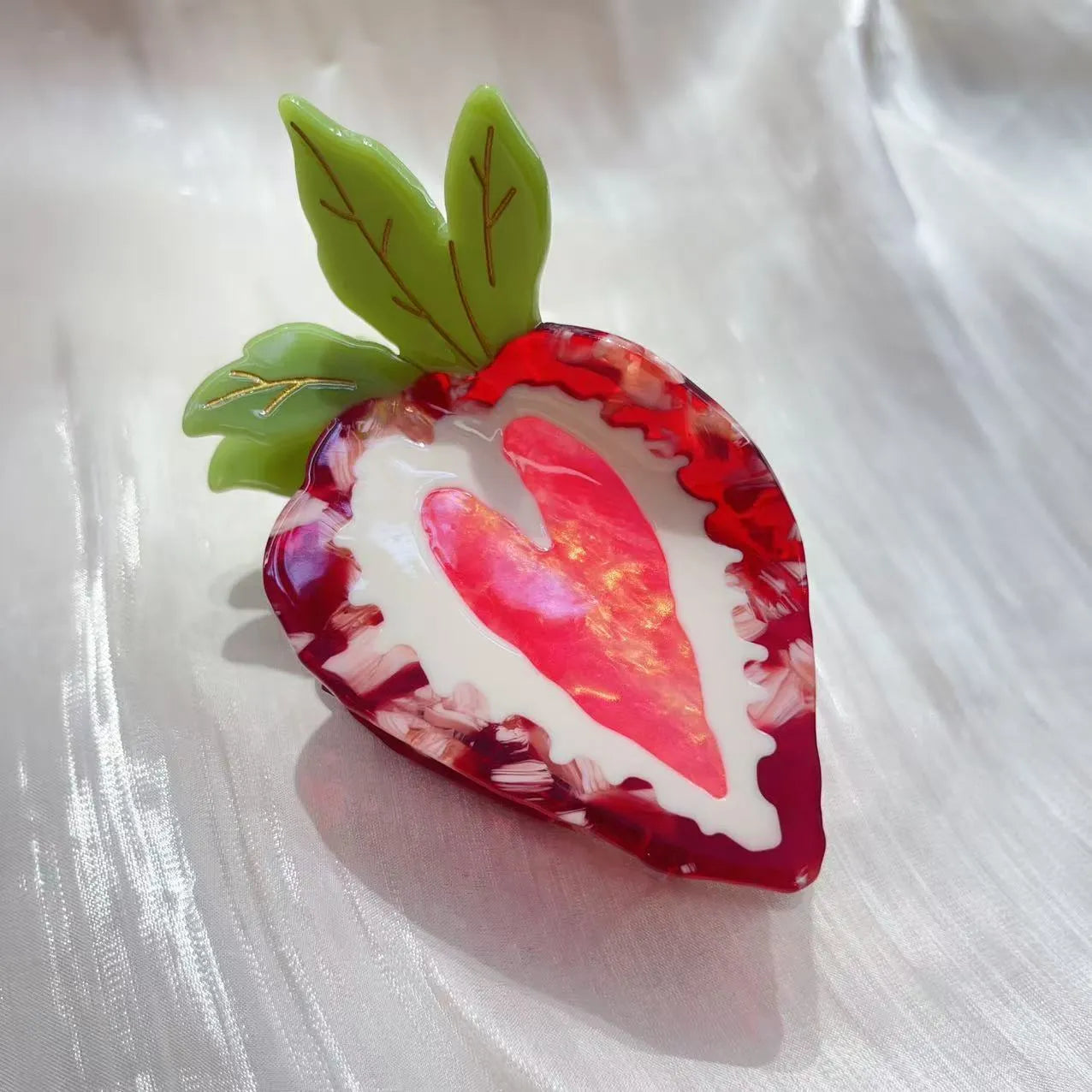 Handmade strawberry hairpin in pastoral style available in red or pink colour