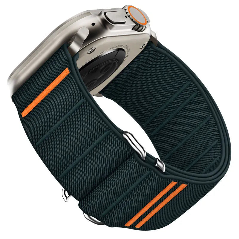 Elastic nylon Apple watchband with stainless steel buckle in multiple colour options