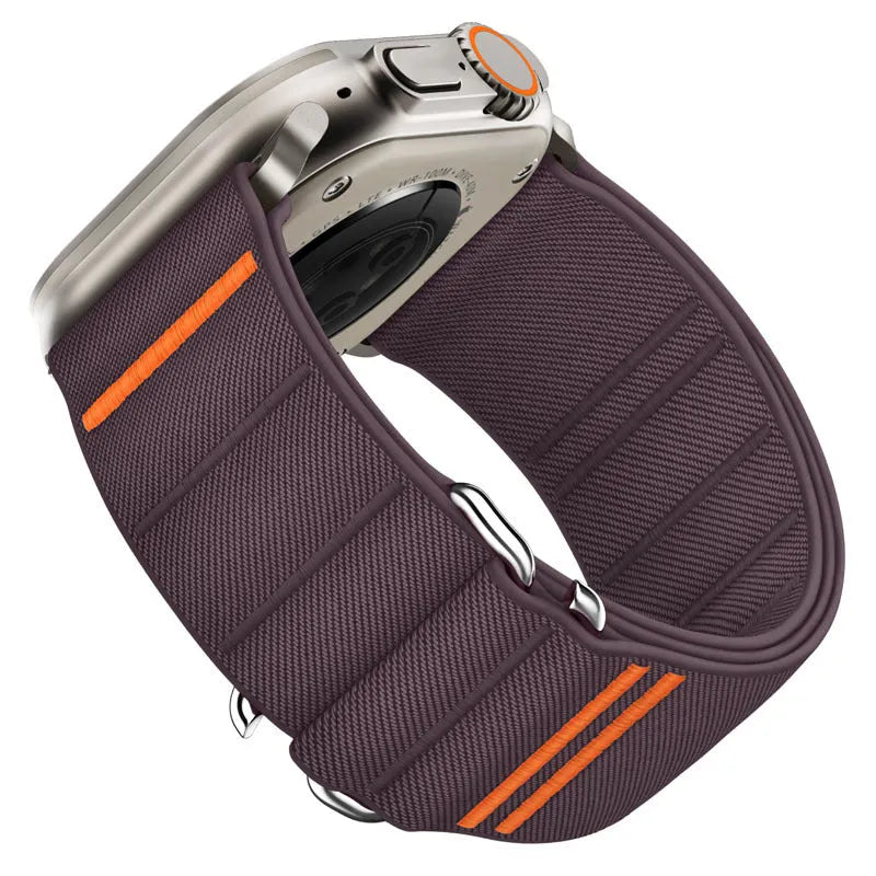 Elastic nylon Apple watchband with stainless steel buckle in multiple colour options