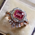 Rose gold geometric women's ring with ruby design in European American retro style