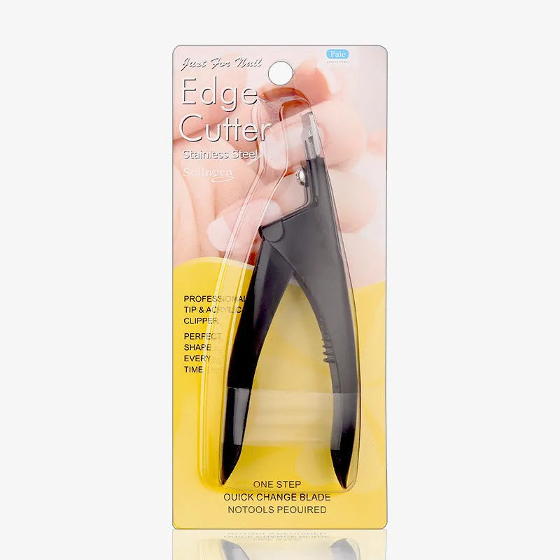 Stainless steel French U-shaped nail art scissors with electrophoresis black handle on white background