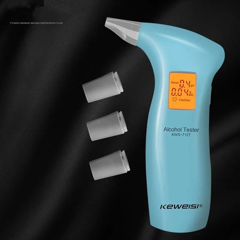 Portable orange light breath alcohol tester with replaceable mouthpieces in choice of colour box.