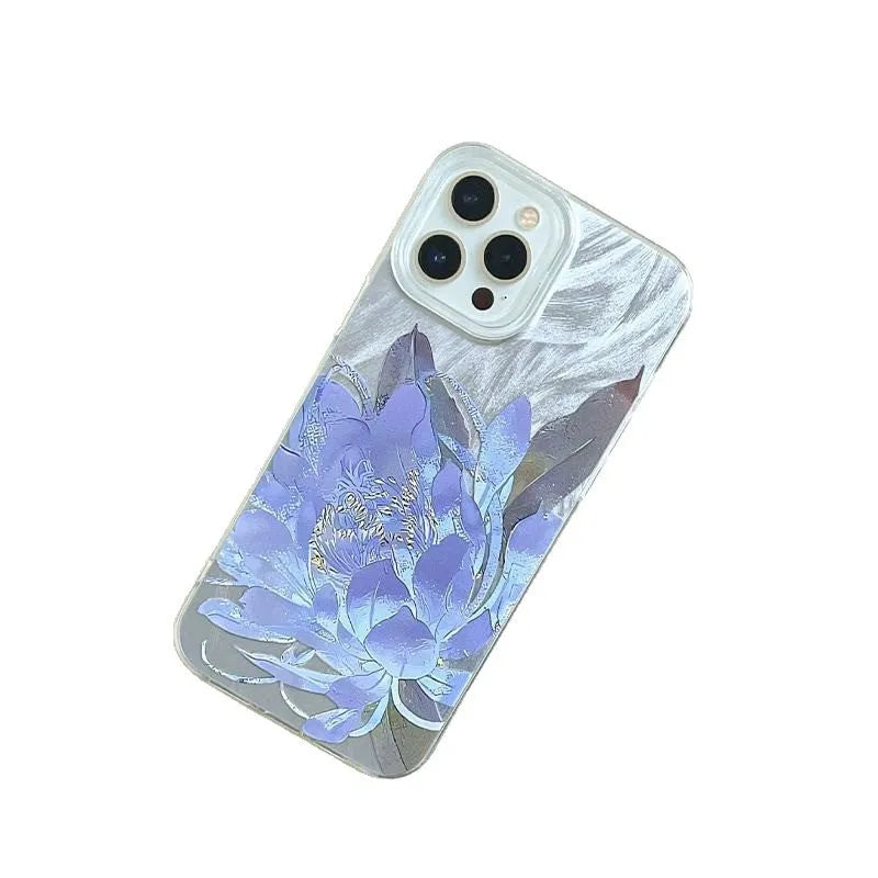 Blue Lotus Light Luxury Fairy design hard plastic case for iPhone on a white background.