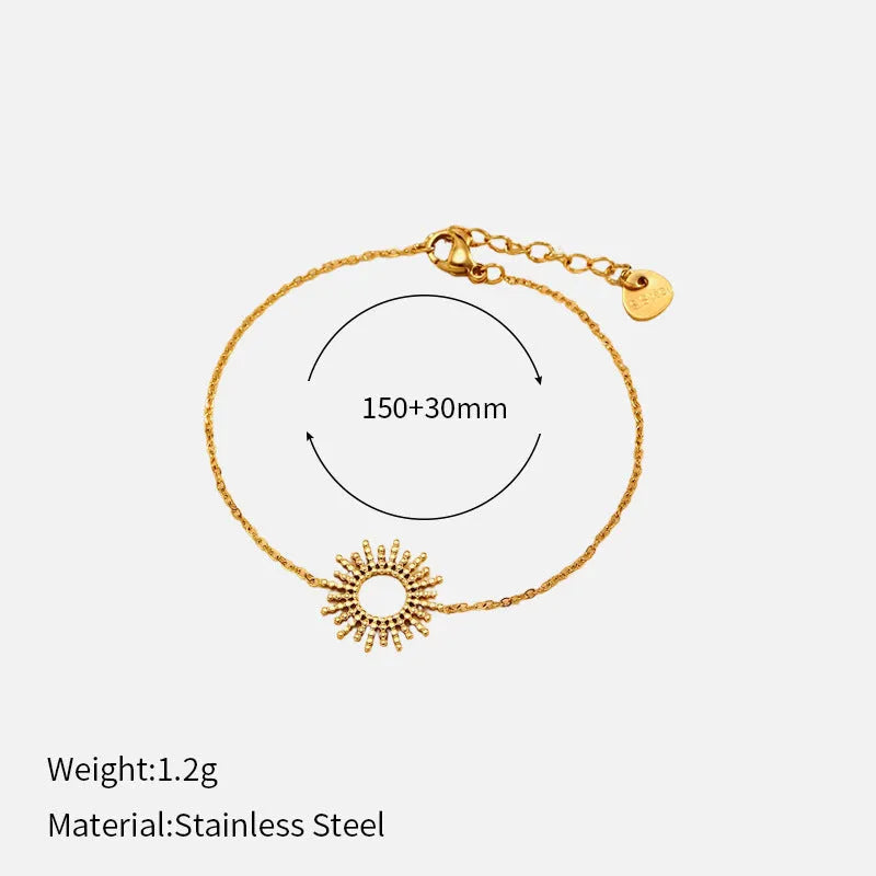 SUNFLOWER series 14K stainless steel gold chain necklace and bracelet set with geometric design