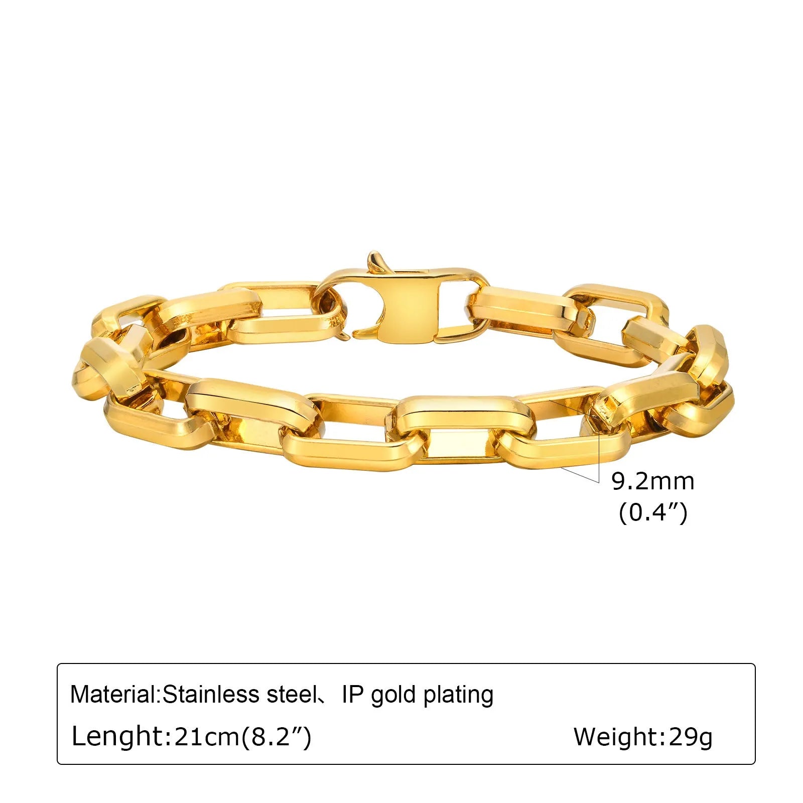 Stainless steel square chain bracelet for men in black, gold, retro and steel colour finishes