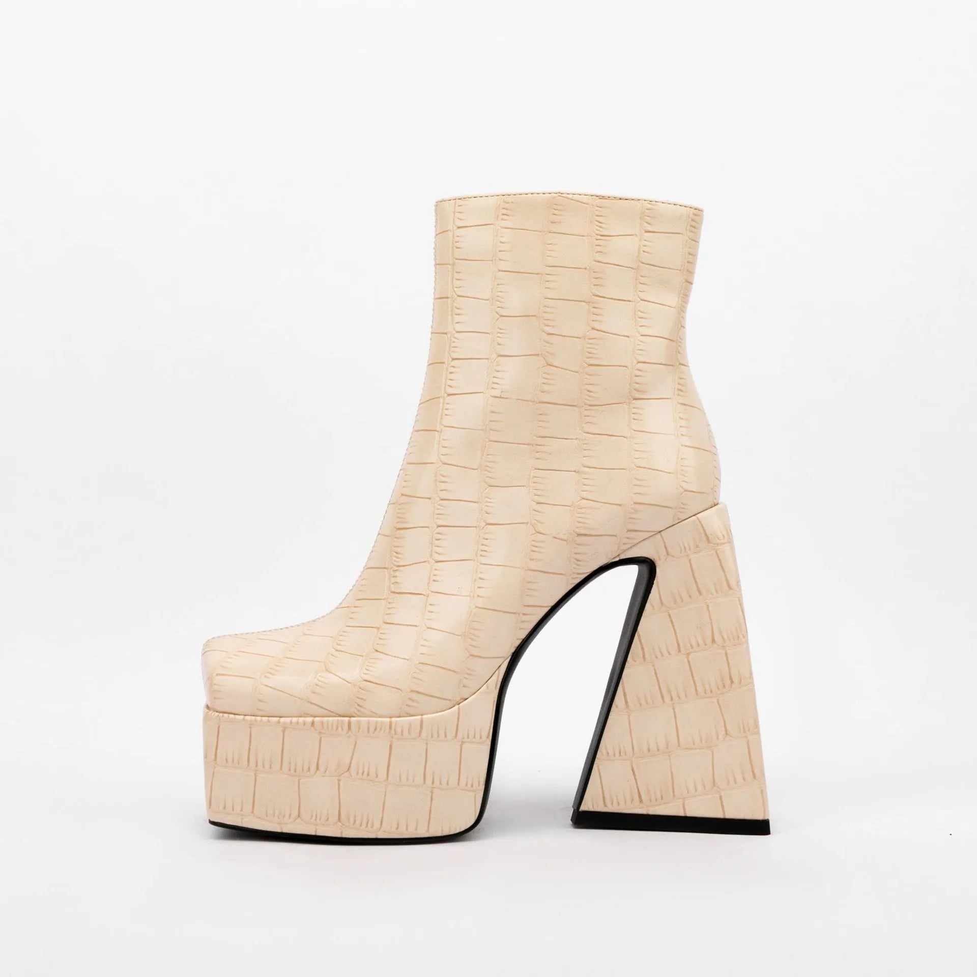Women's ankle boot with a super high heel in artificial PU material, shown in a solid colour.