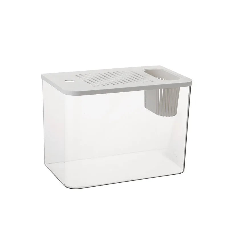 Ecological Betta fish tank medium plastic aquarium with lid in black and white colour options