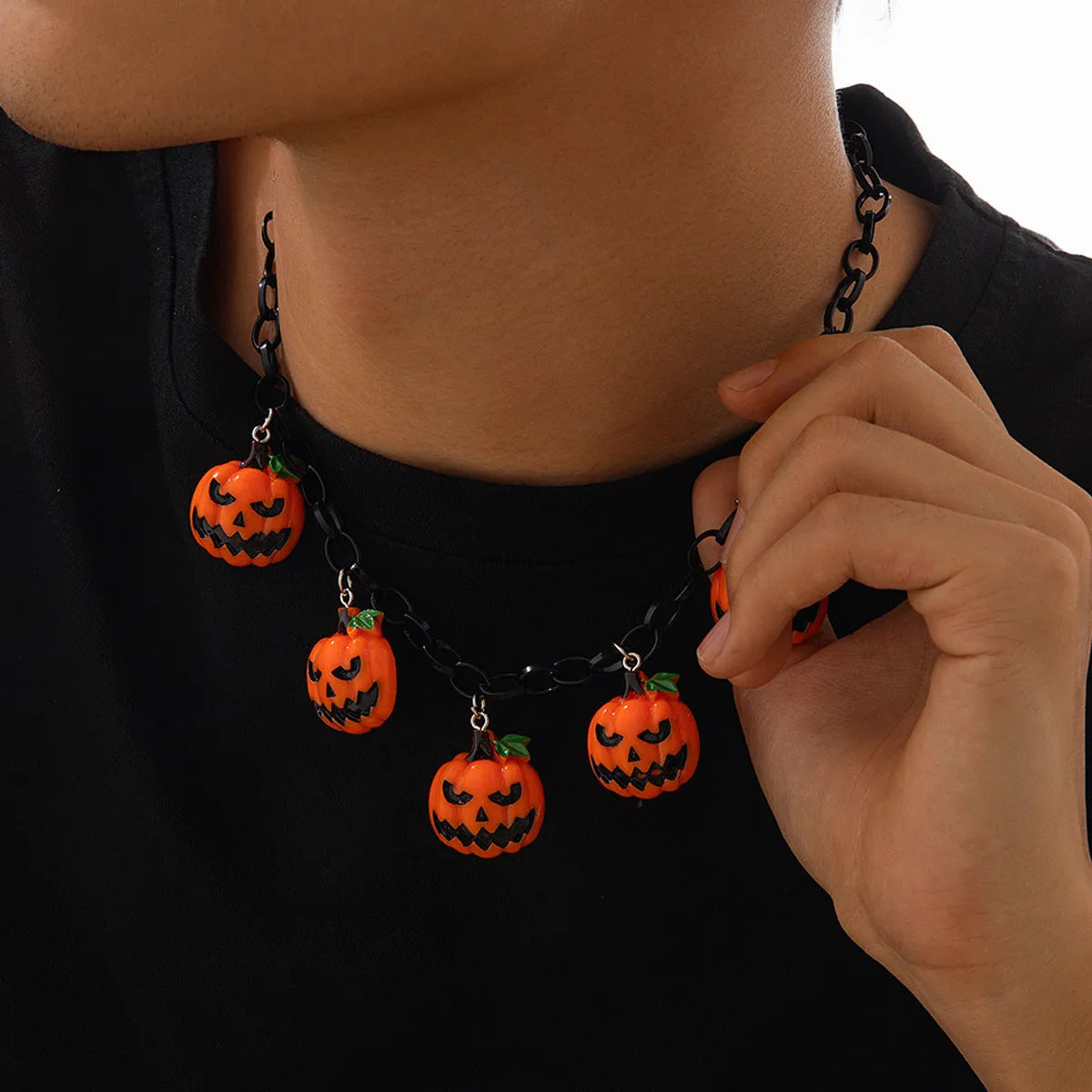 Halloween necklace with ghost and pumpkin acrylic pendant on regular chain in mixed colours
