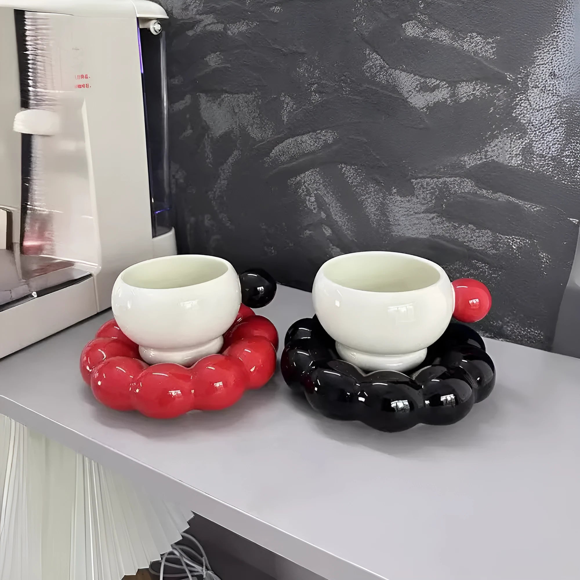 Nordic style ceramic coffee cup and saucer set in a solid colour, 250ml capacity.