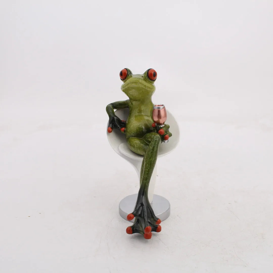 Pastoral style resin frog decoration for home interior display
