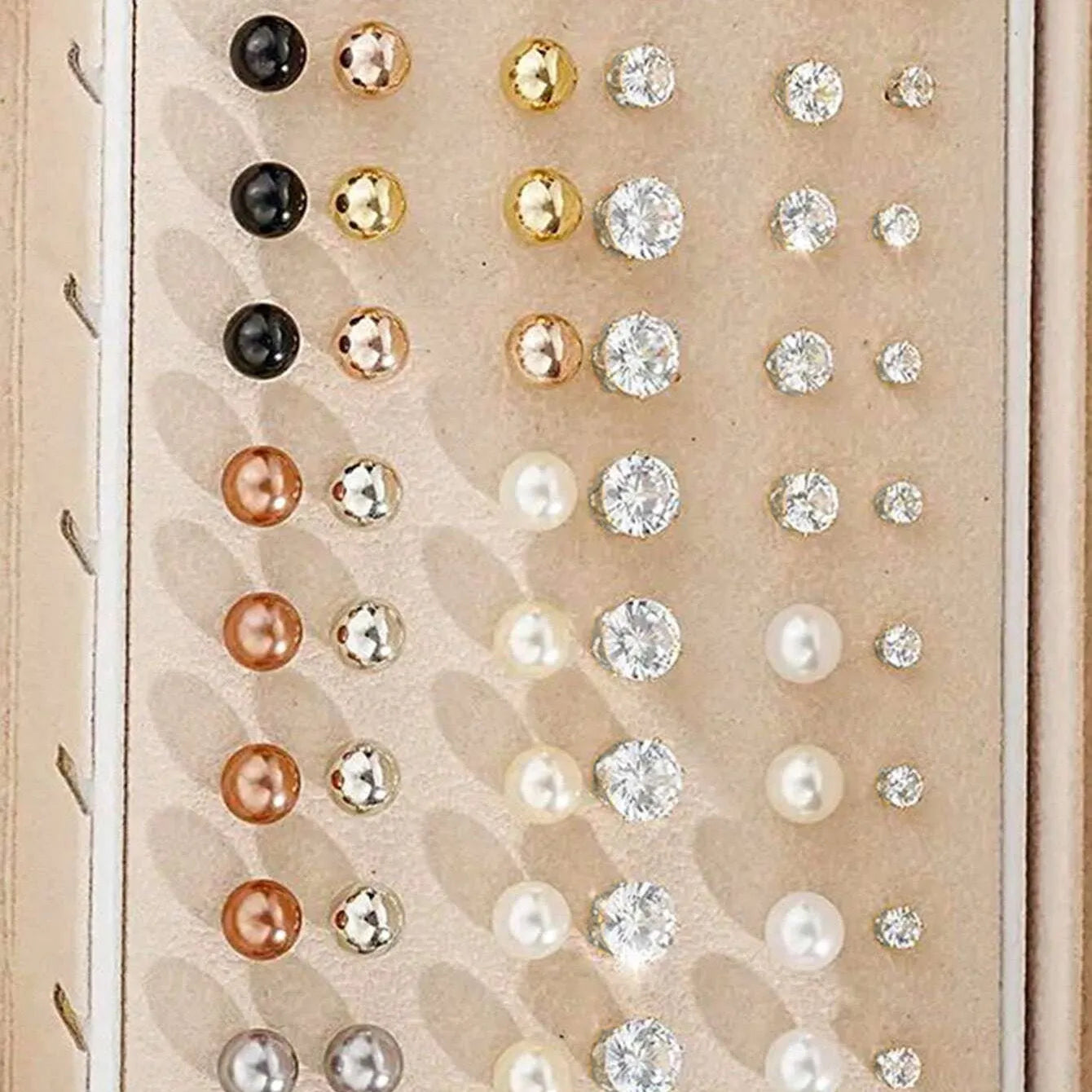 108-piece pearl earrings combination with geometric round design in gold and yellow electroplated finishes