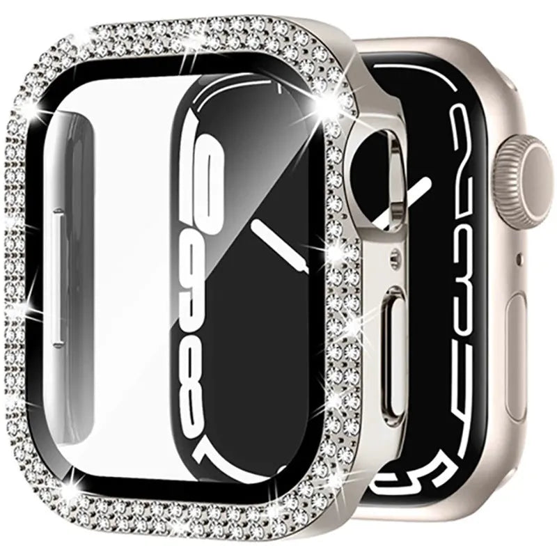 Apple Watch protective case with peep-proof glass in rose pink, gold, and black colour options