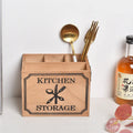 Open wooden kitchen storage box with grid divider for knives, forks, and chopsticks.