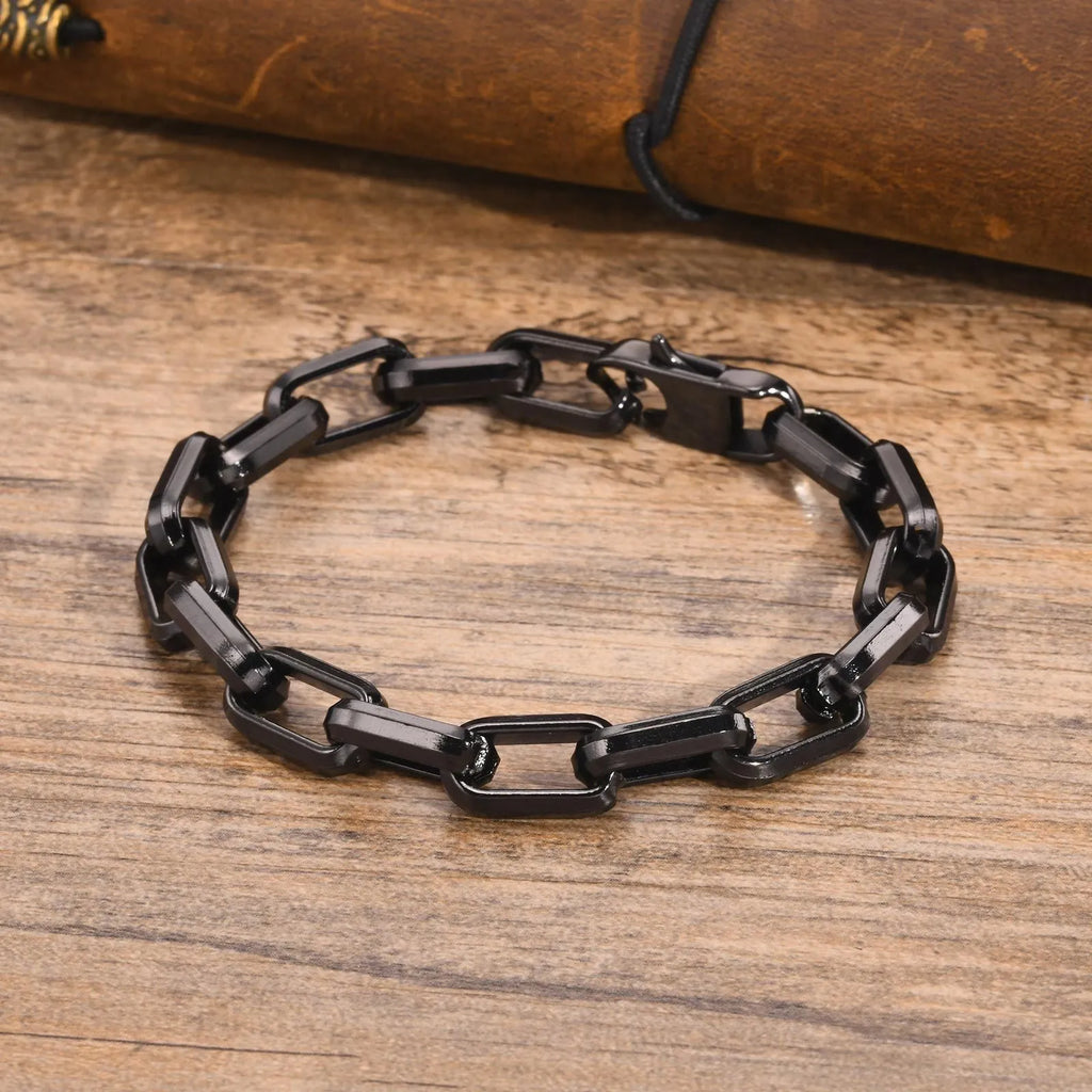 Stainless steel square chain bracelet for men in black, gold, retro and steel colour finishes