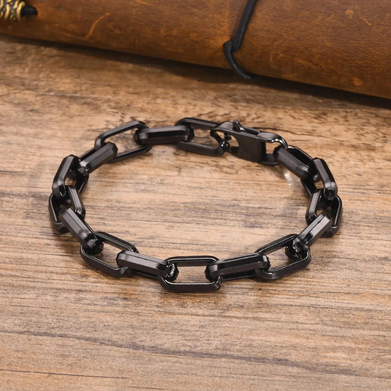 Stainless steel square chain bracelet for men in black, gold, retro and steel colour finishes