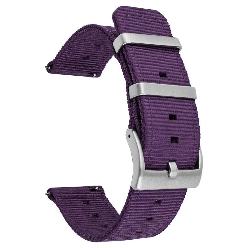 Nylon watchband quick release waterproof woven strap in black, fitting 22mm lug width, simple style
