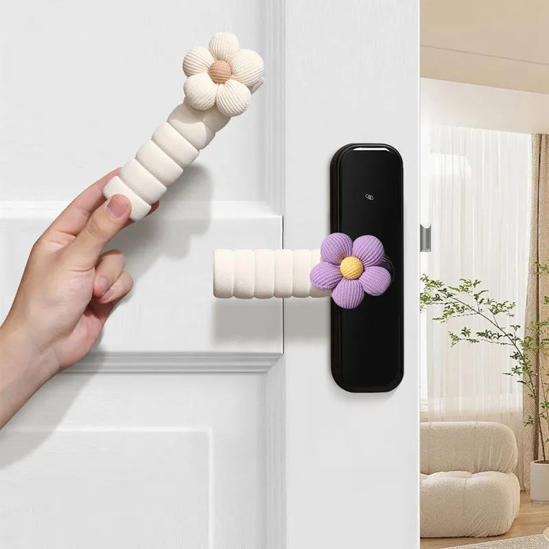 Flower door handle protective casing in beige with PEVA anti-collision soft cover on a round handle