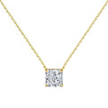 925 silver geometric pendant necklace with a 4 karat Ledean square white diamond on an adjustable clavicle chain, N166 platinum colour
