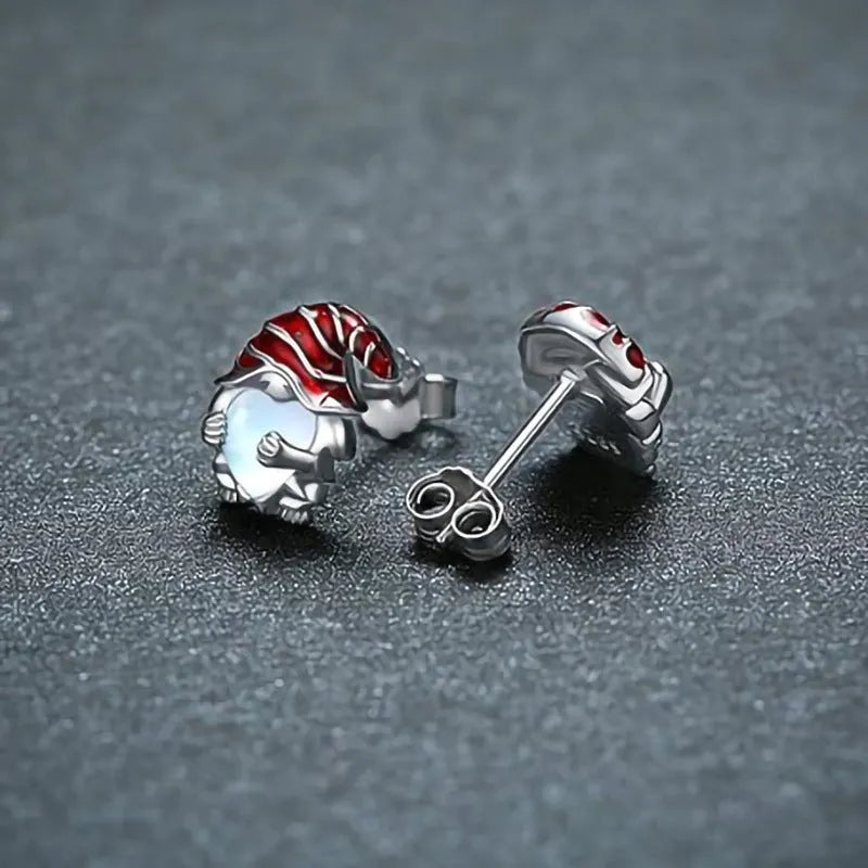 Santa Claus themed heart-shaped earrings for women in electroplated white gold colour