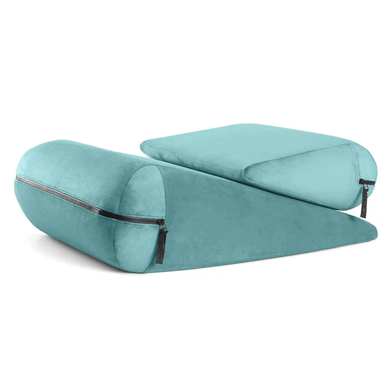 High-density sponge triangle wedge cushion pillow with embroidery in five colour options.