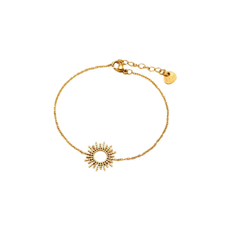 SUNFLOWER series 14K stainless steel gold chain necklace and bracelet set with geometric design