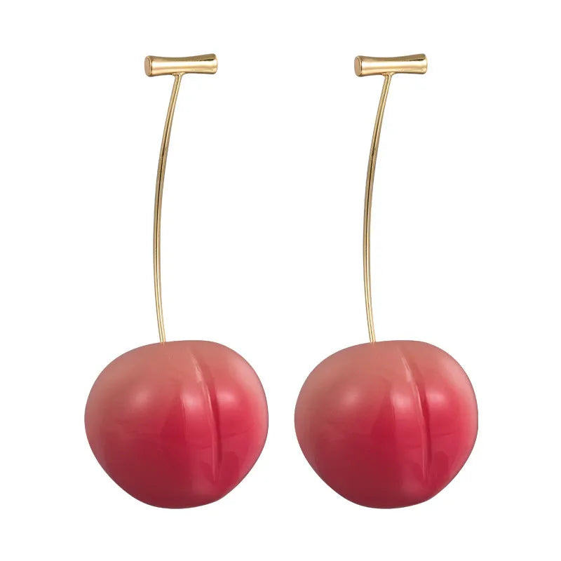A pair of lightweight acrylic earrings shaped like peaches, shown in small and large size options.