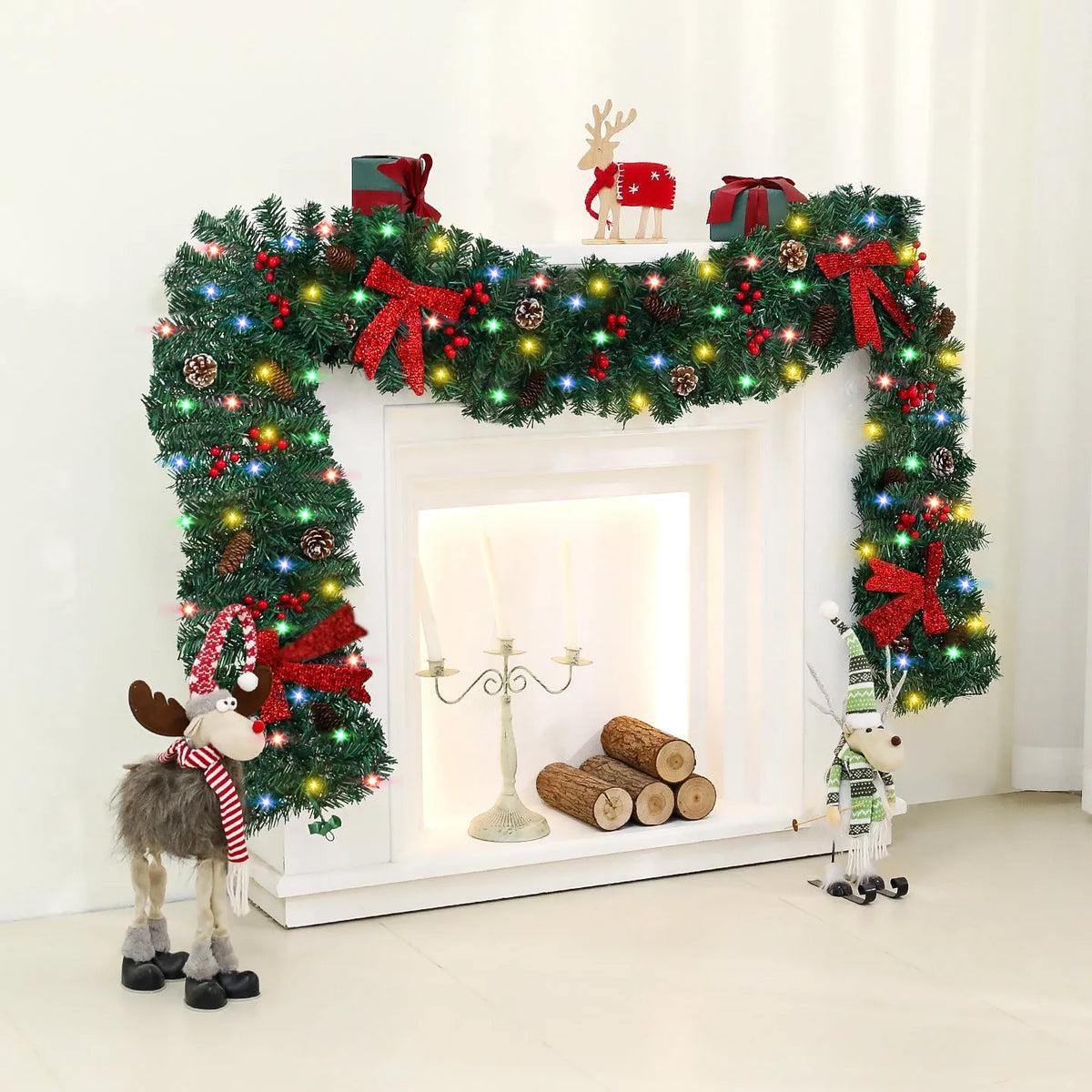 Christmas rattan pine cone bow decorative wreath with bow, PVC construction, European style, for home holiday decoration