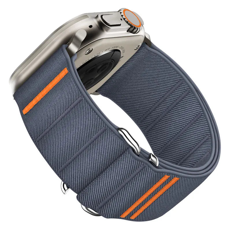 Elastic nylon Apple watchband with stainless steel buckle in multiple colour options