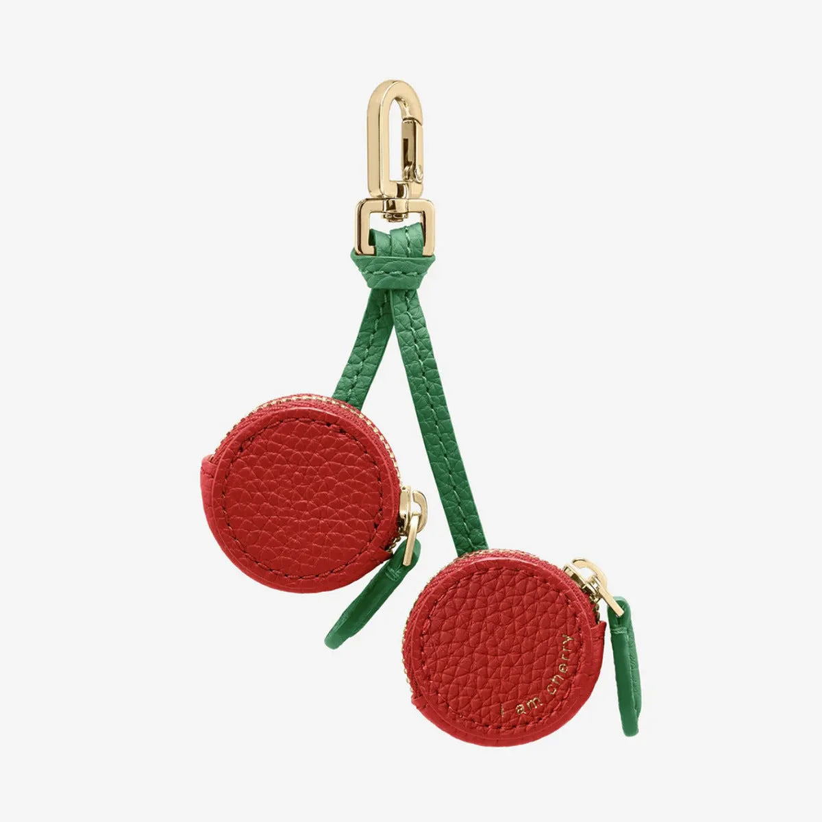 Mini solid colour PU leather coin pouch keychain in cherry red on a keyring.