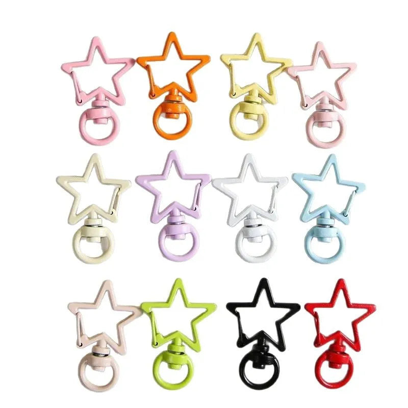 Metal five-pointed star snap button keychain with colour paint finish in alloy, small size, thirteen colour options including beige and sapphire blue