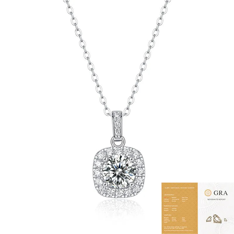 925 silver moissanite cube sugar pendant on ball bead chain against neutral background